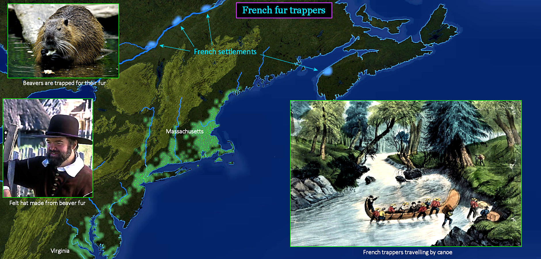 Canadian fur trappers, 1700 map